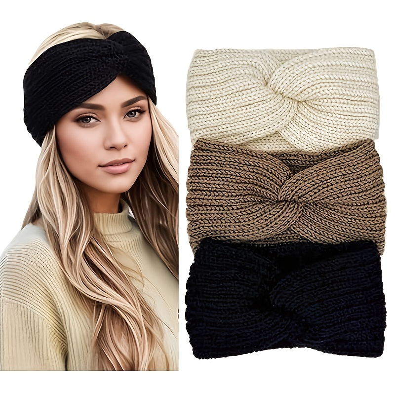 3pcs Set, Winter Women's Ear Hanging Strap, Women's Winter Additions Warm Headband, Cold Weather Headband, Chunky Knit Headband Hair Additions