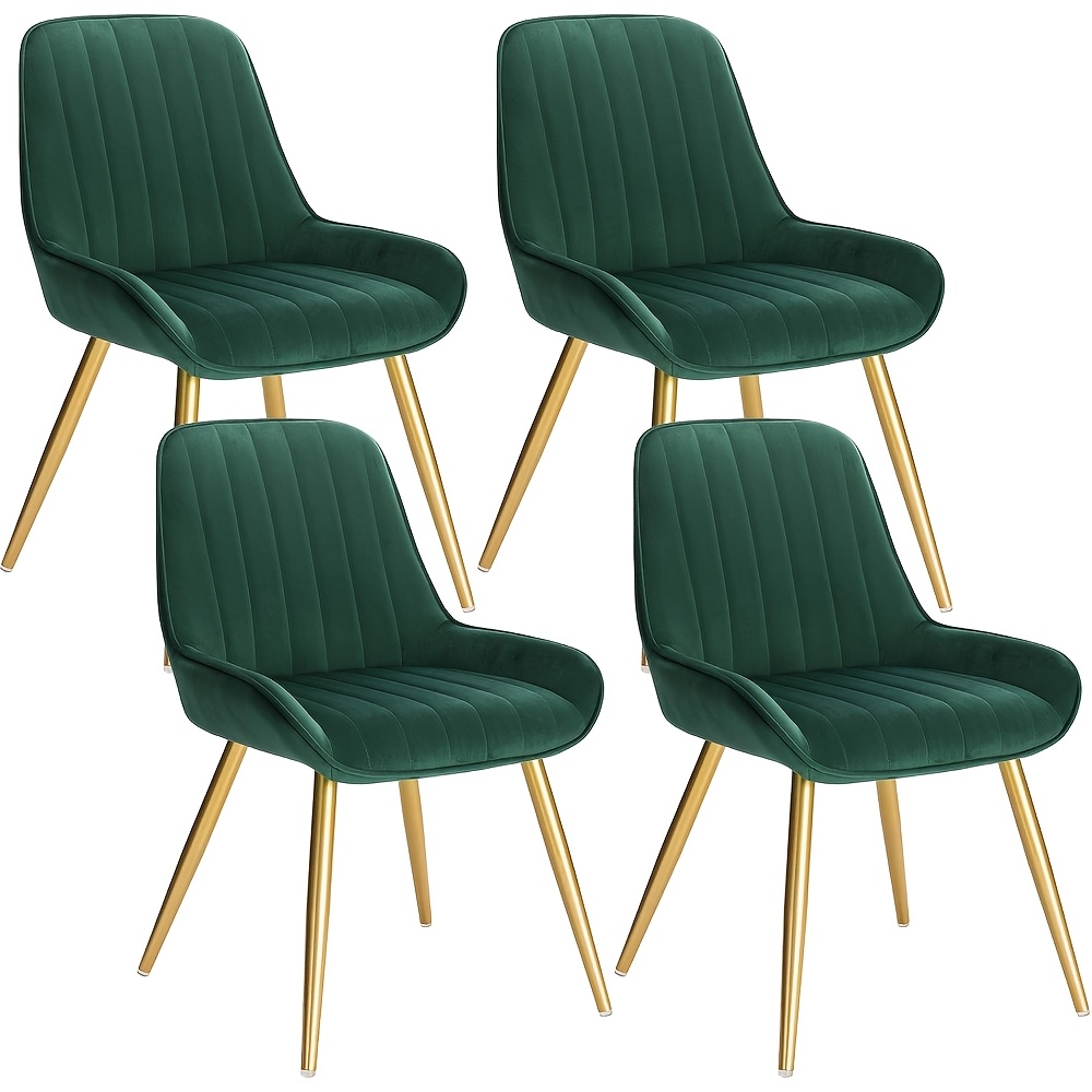 Image of 4pcs Dining Chairs, Retro Kitchen Chairs, Living Room Chairs, Velvet Cushion Vintage Chairs, With Golden Metal Legs, Guest Chairs, Suitable For Dining Room, Living Room And Kitchen