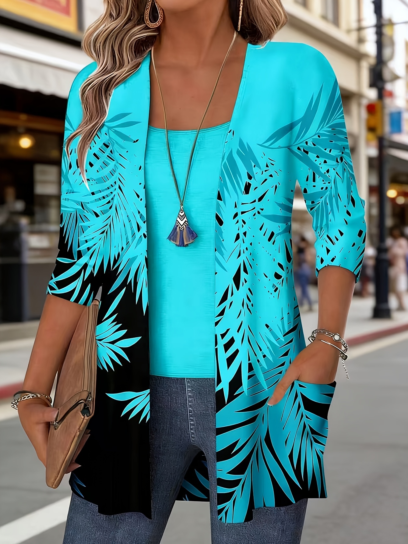 item picture two piece set   summer casual vacation floral print   length cardigan shawl   sleeve jacket solid color camisole elegant and chic casual set top