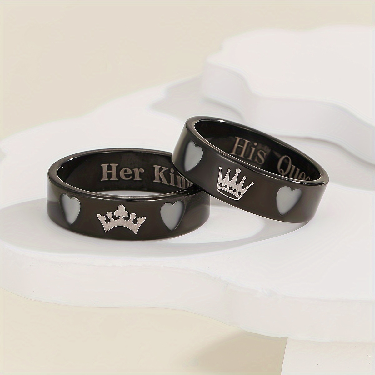 TEMU 2 pezzi/set Anelli con Cuore e Corona Fosforescenti "Lui Re Lei Regina" Anelli Promessa d'Amore Moda Donna