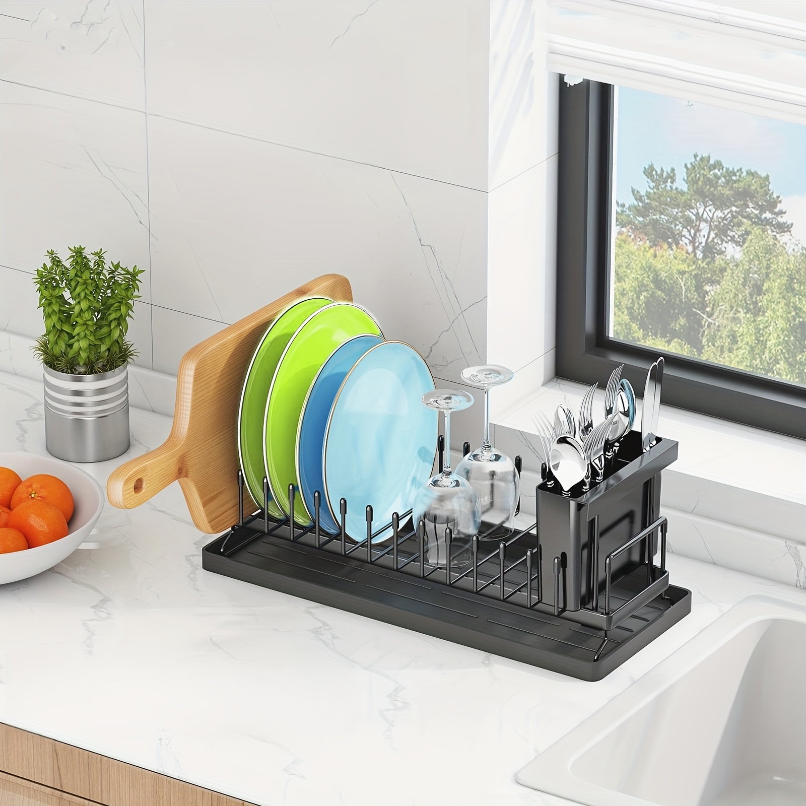 1pc compact carbon steel dish drying rack cutlery holder non