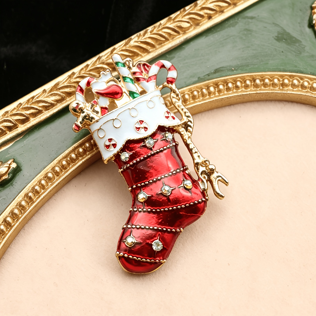 Image of Christmas Gift Cute Brooch Holiday Lovely Diamond Encrusted Coat Corsage Men Women Brooch Gift