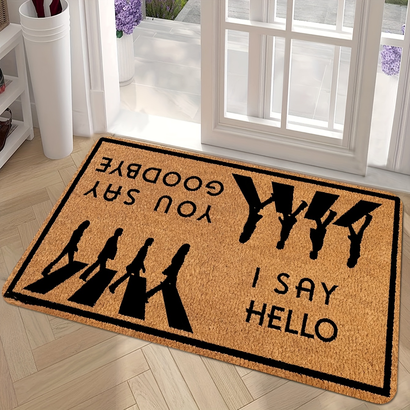 

Hand Washable Polyester Welcome Doormat With Pvc Non-slip Backing, 'i Goodbye' Entrance Mat, Indoor/outdoor Rectangular Floor Rug For Home, Garden, And Living