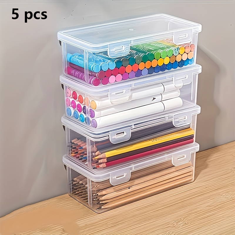 5pcs Large Transparent Storage Boxes With Lids, Sturdy And Durable, Stackable And Portable. Sealed Lids, Suitable For Home, Office, And Craft Supplies