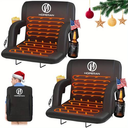portable heated stadium seat with back support extra cushion usb powered 3 heat levels 5 pockets ideal for outdoor games camping