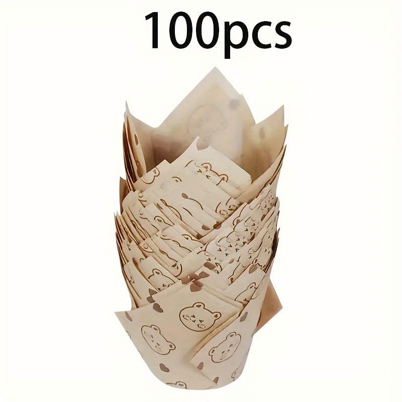 TEMU Little Bear Tulip Cake Paper Holder, Paper Cupcake Liners And Muffin Molds For Baking And Kitchen Gadgets