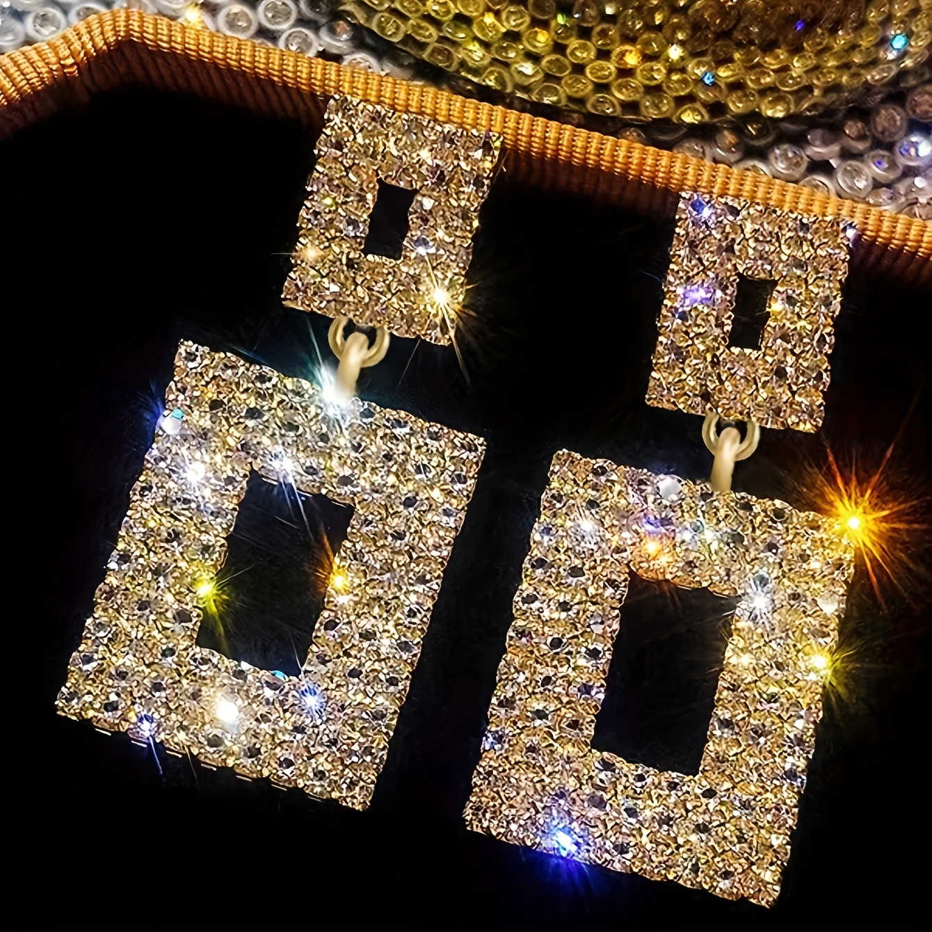 Rhinestone Geometric Square Stud Earrings
