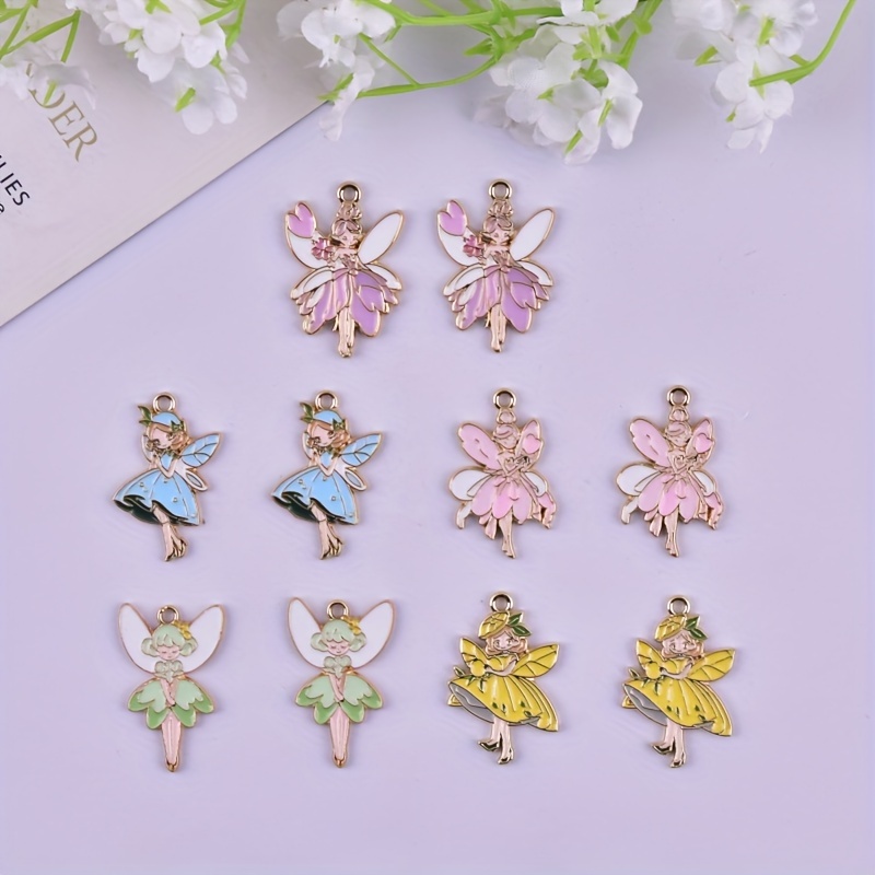 

10pcs Enchanting Flower Fairy Elf Charms - Alloy Pendants For Diy Jewelry Making, Perfect For Earrings & Necklaces