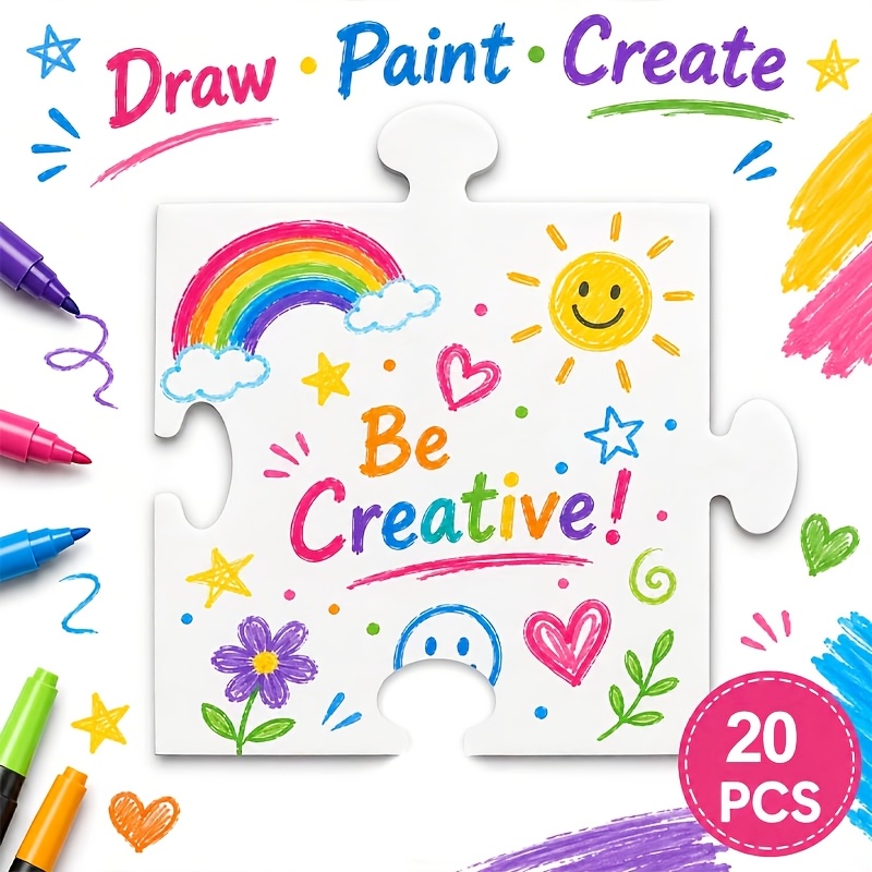 15pcs Blank Paintable Jigsaw Puzzles for Creative Fun