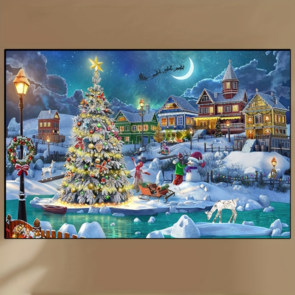 

1pc Diy Christmas Scenery Artificial Diamond Painting Set, Adult Diamond Art Set, 5d Diamond Dot Full Round Rhinestone Wall Decoration Gift 40x70cm