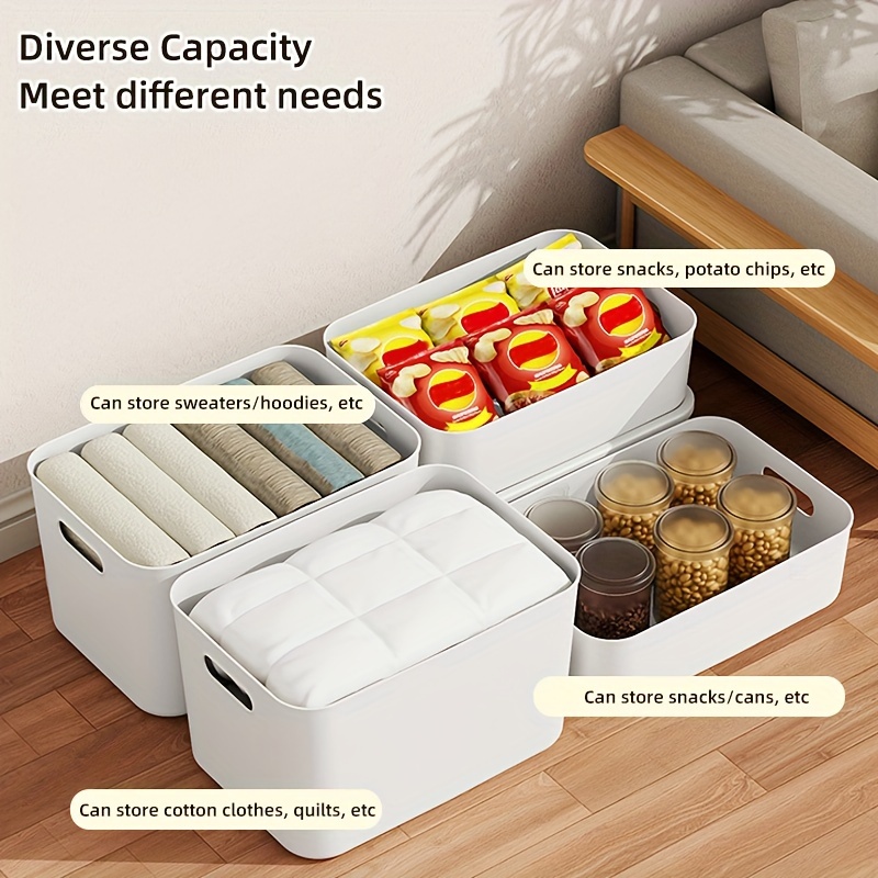 4pcs large capacity portable plastic storage bins   multipurpose organizers with handles for snacks underwear kitchen essentials sturdy easy to carry dorm room essentials for   storage and organization details 4