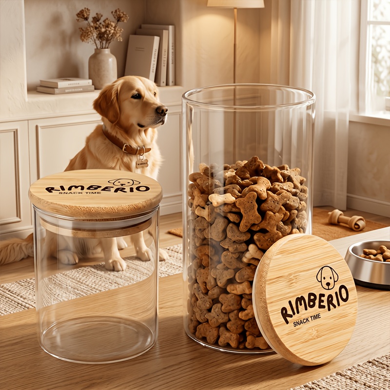 Personalized Dog Food Storage Glass Jar with Bamboo Lid