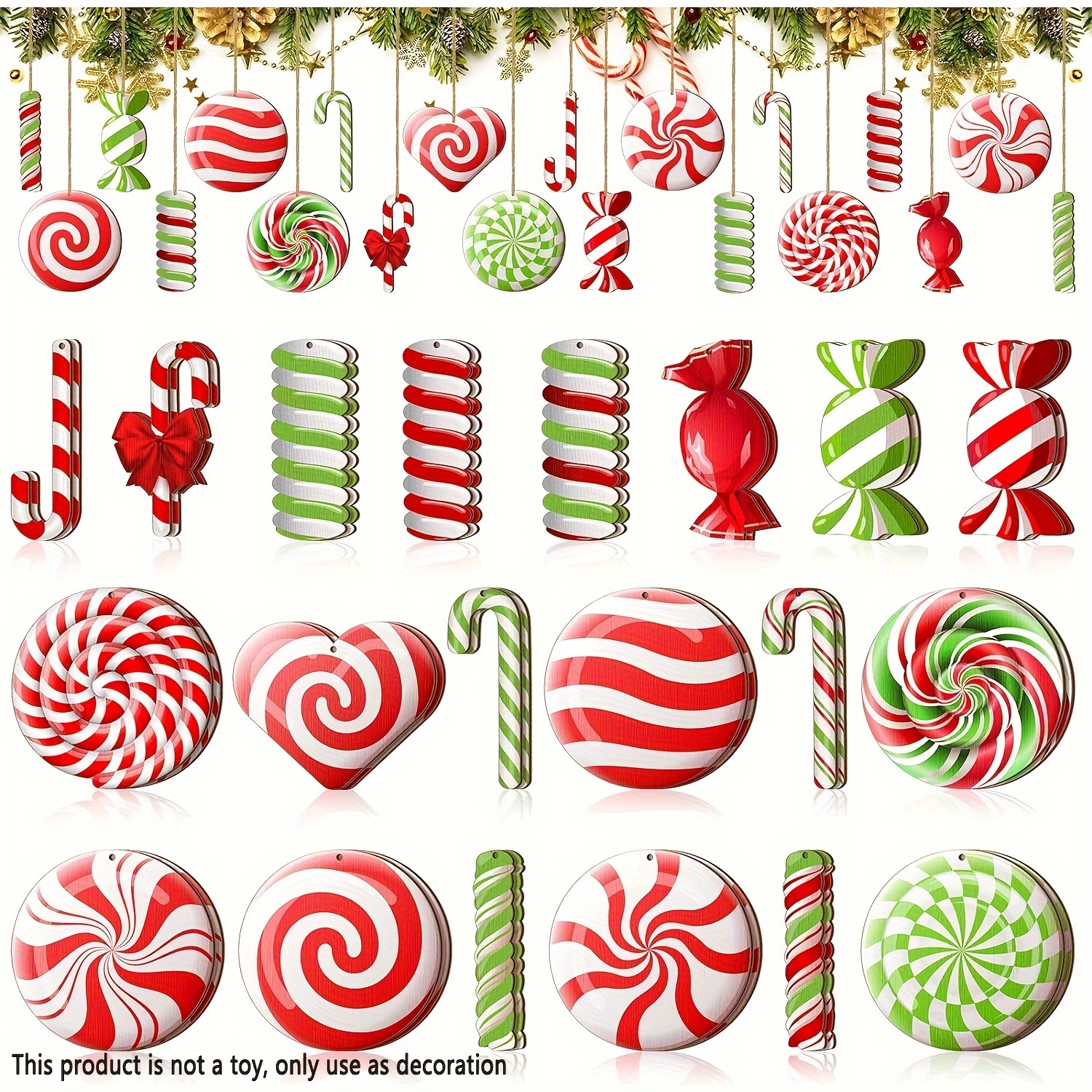 

20pcs Wooden Christmas Candy Ornaments - 2d Dessert Hanging Decorations For Parties, Gardens, Yards, Trees - No Electricity Festival Supplies, Featherless Wood Craft Accessories