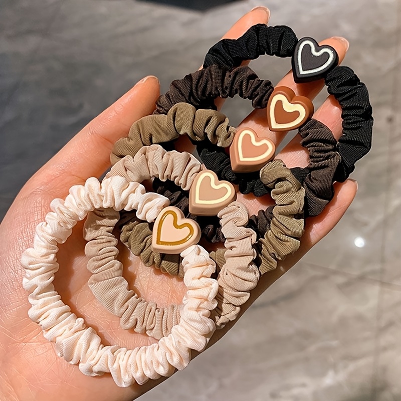 5pcs Heart Decor Hair Tie Cute