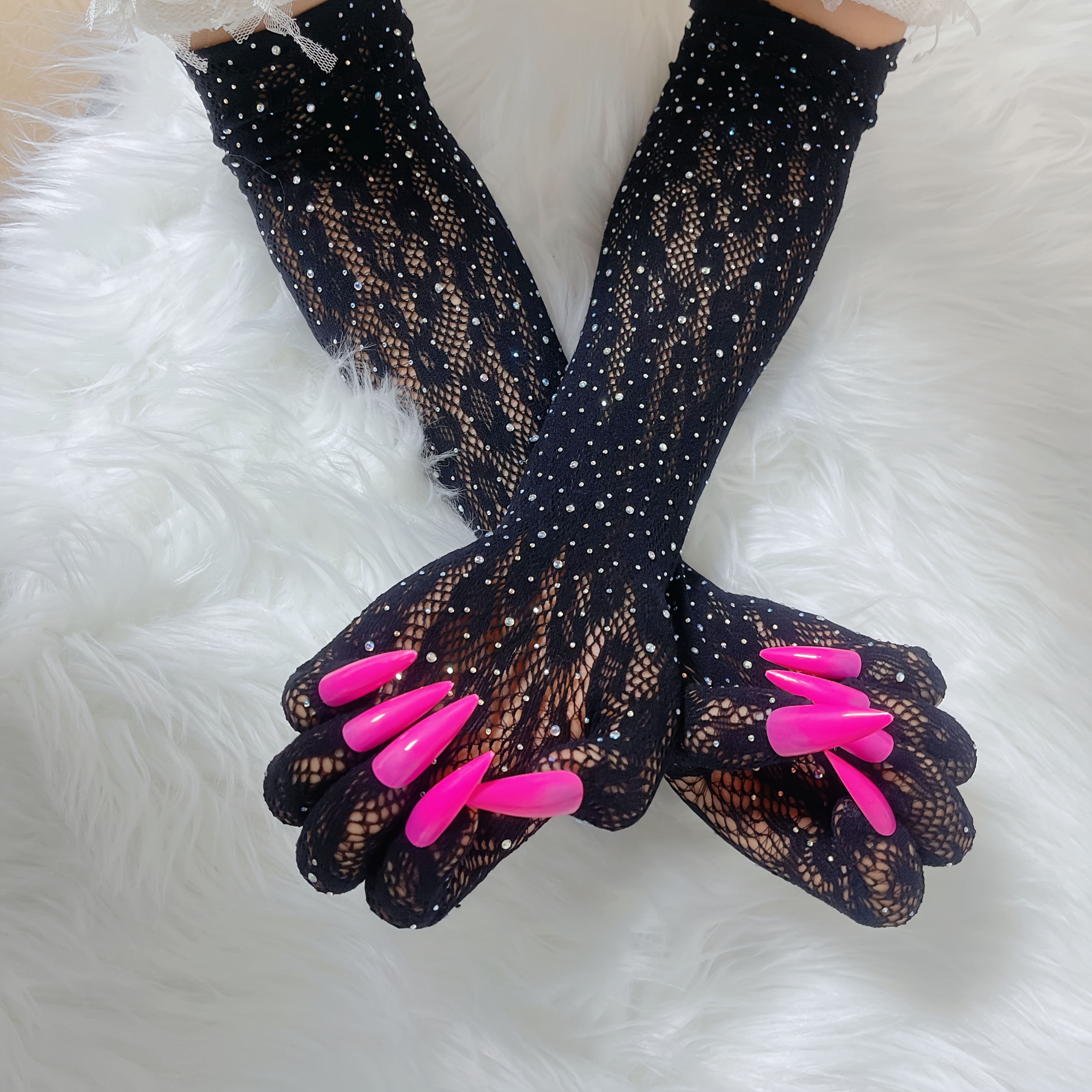 TEMU 1 Paire de Gants Sexy en de Dentelle Diamant Chaud à Doigts avec Ongles Fins et Imprimé Léopard, Lingerie de Jeu Adulte, Gants Sexy, Gants de