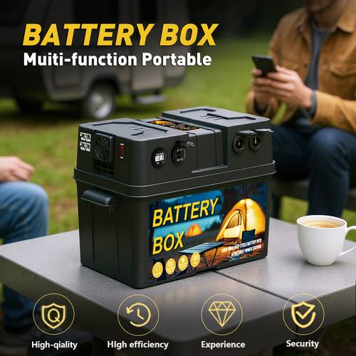 multi functional intelligent battery box outdoor portable battery box 12v charger 50 connector usb socket with strap suitable for rvs boats trailers kayaks and solar panels battery not included