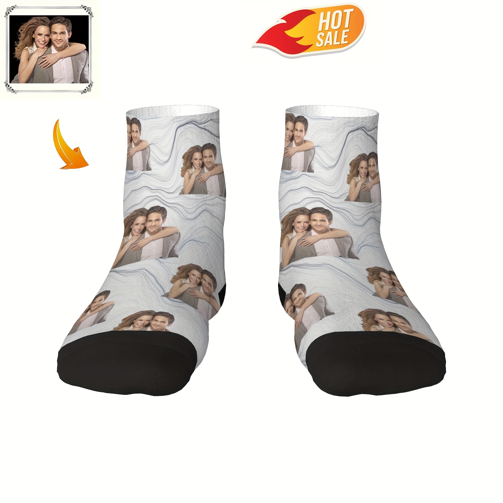 

Custom Socks, Personalized Funny Gift Ankle Socks With Photo Customized, Waves Print, Novelty Trendy Party Present Socks For Men Women