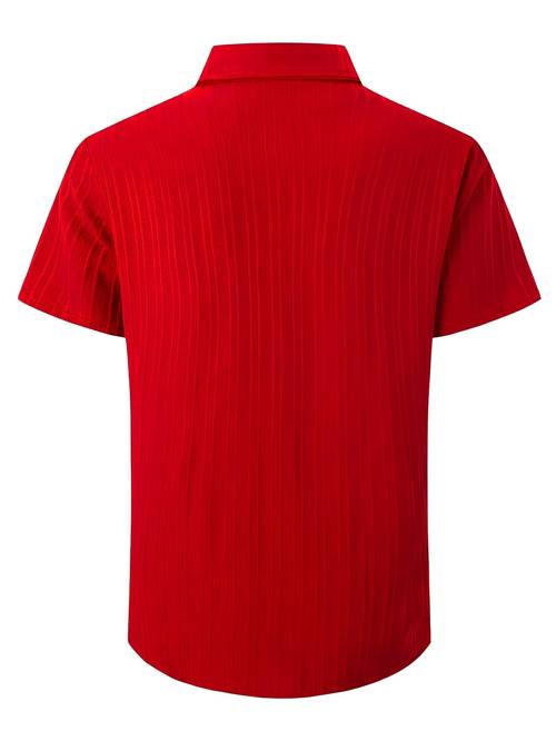 mens royal blue casual button up shirt short sleeve ribbed texture fabric classic collar summer wear machine washable plus size