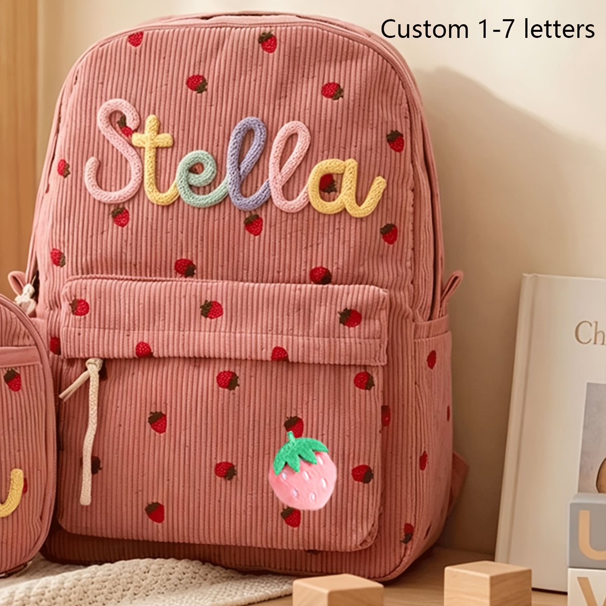 TEMU [customized] 1pc Personalized Handmade Backpack, Outdoor Travel And Leisure Bag, Printed With Strawberry/ Pattern, Stylish And Easy Backpack,
