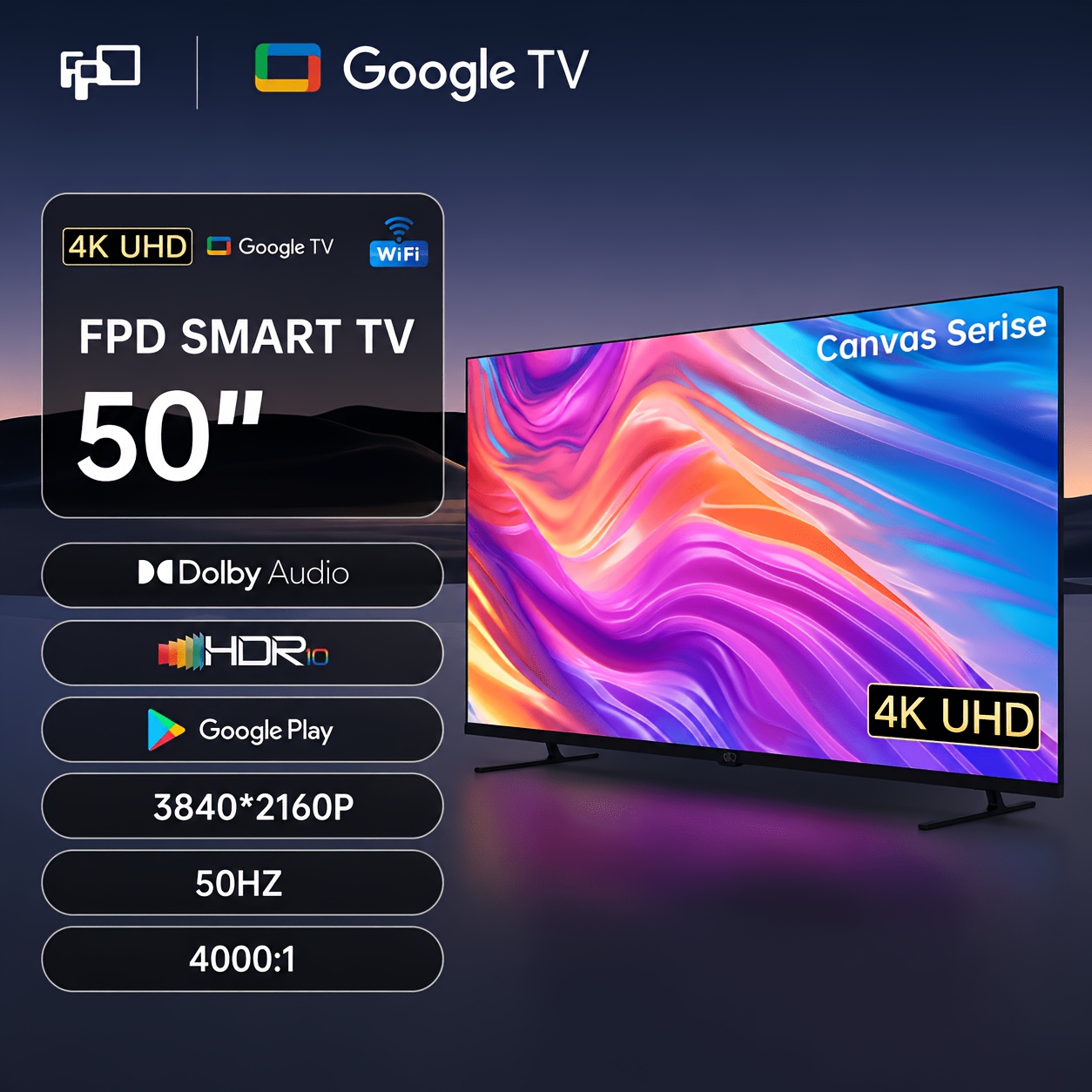 TEMU Fpd 50-inch 4k , With Built-in And Screen Mirroring, Supports Hdr10, , Voice Remote Control, Compatible With Vision, Ultra Hd , Us50gfu, 2025