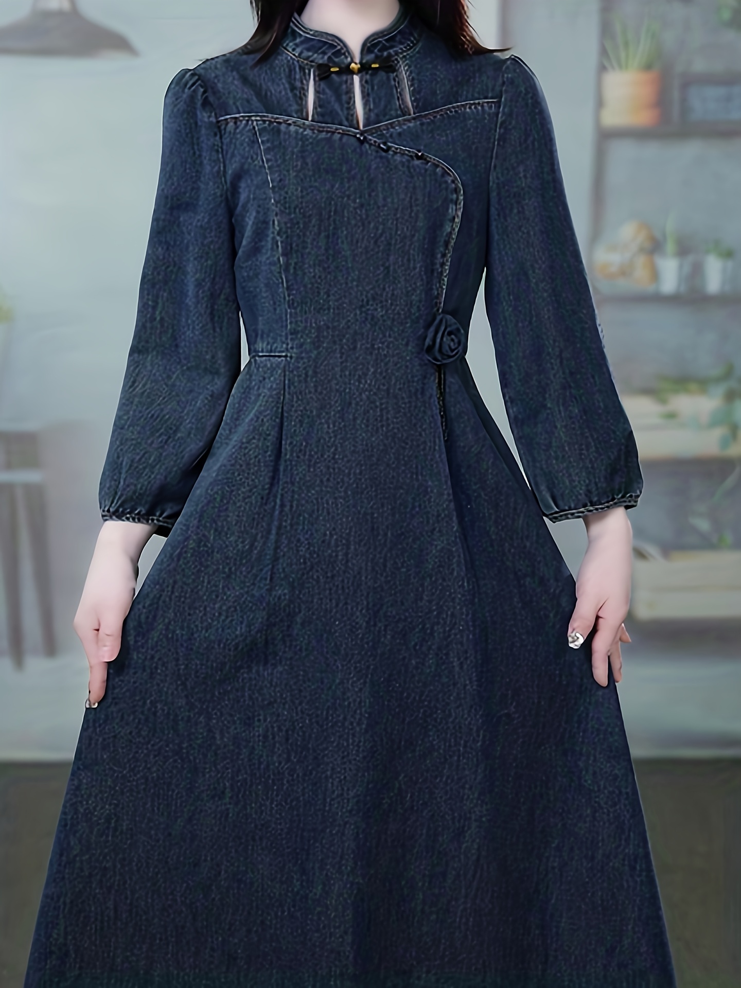 froo denim dress Coco with Fringe and Gold Buttons S Black Denim Dresses | Color:SIENNA TopsAll The classic denim construction
