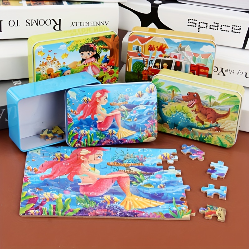 60pcs iron box wooden puzzle flat puzzle puzzle board childrens puzzle toy