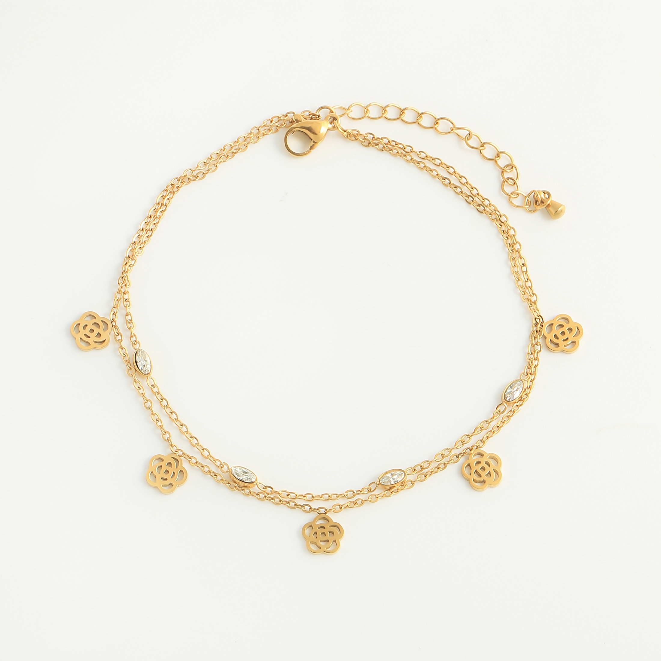 TEMU Simple And Elegant Style, Camellia Decoration, Fashionable Anklet, Hypoallergenic Stainless Steel, Suitable For Daily Shopping