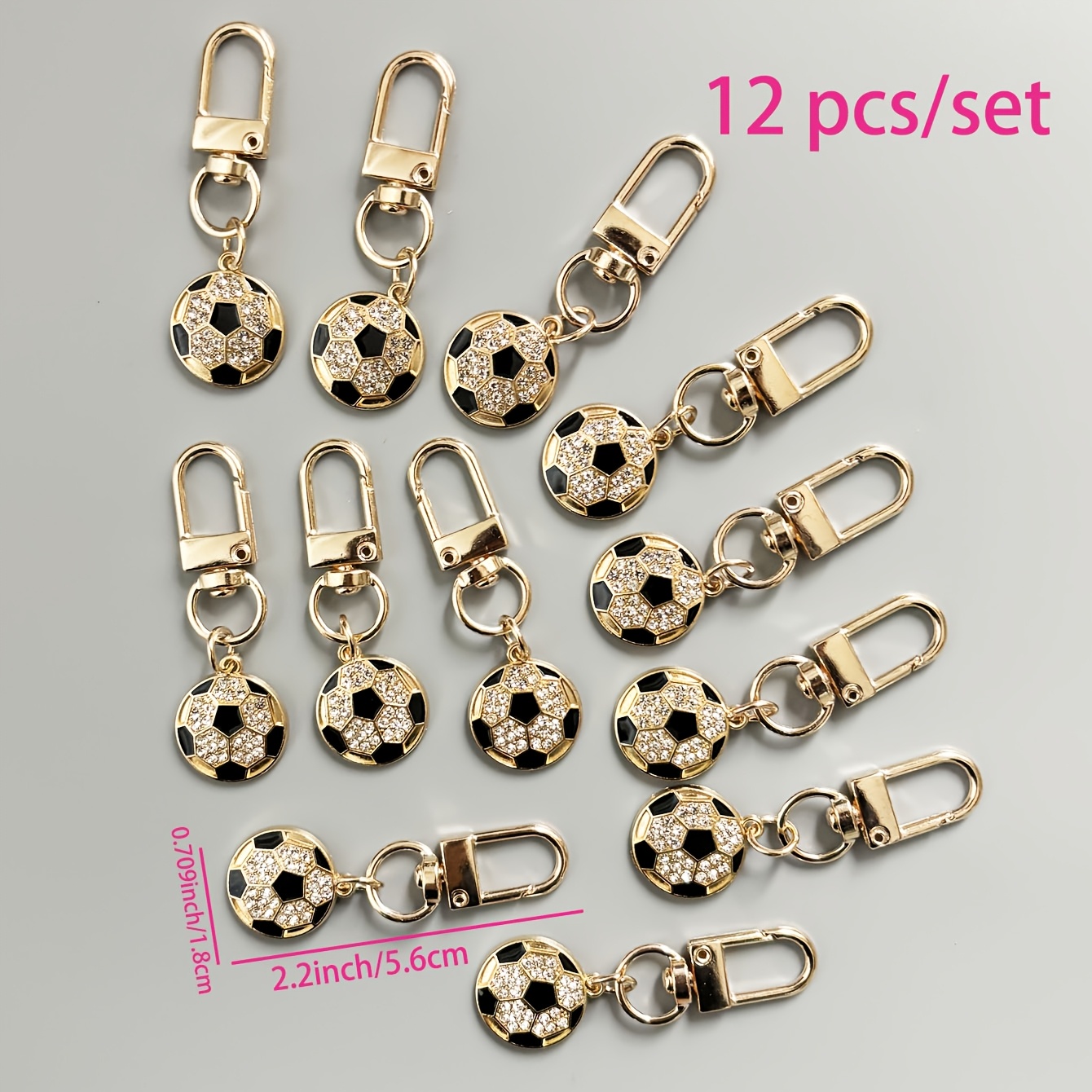 TEMU 12pcs Rhinestone Golden Soccer Keychain Set, Suitable For Sports Events Gifts, Volleyball Keychain, Basketball Keychain, Football Keychain, Key