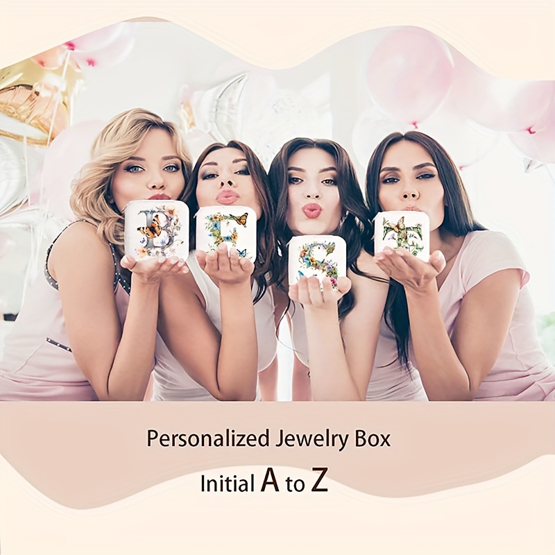 Floral Letter Personalized Mini Travel Jewelry Storage Case - Portable Jewelry Organizer Box with Compact Design, Soft Velvet Interior, And Secure Closure - Perfect for Women On-The-Go, Travel, And Storage of Small Additions