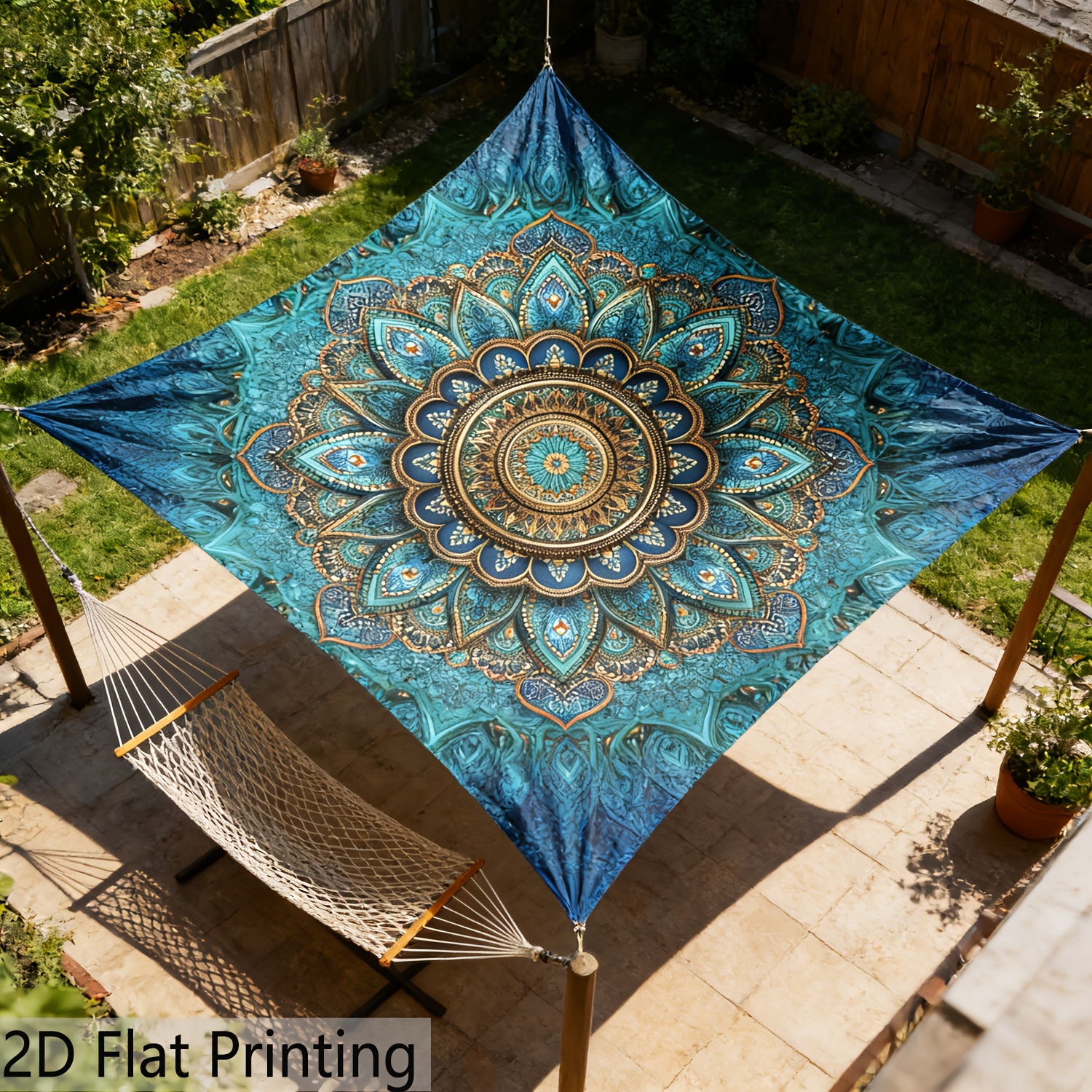 TEMU 1pc Qd_vivios Large Retro Mandala Canopy Suitable For Courtyard, Beach, Camping, Garden, Picnics - Lightweight Polyester Outdoor Shade Tent With