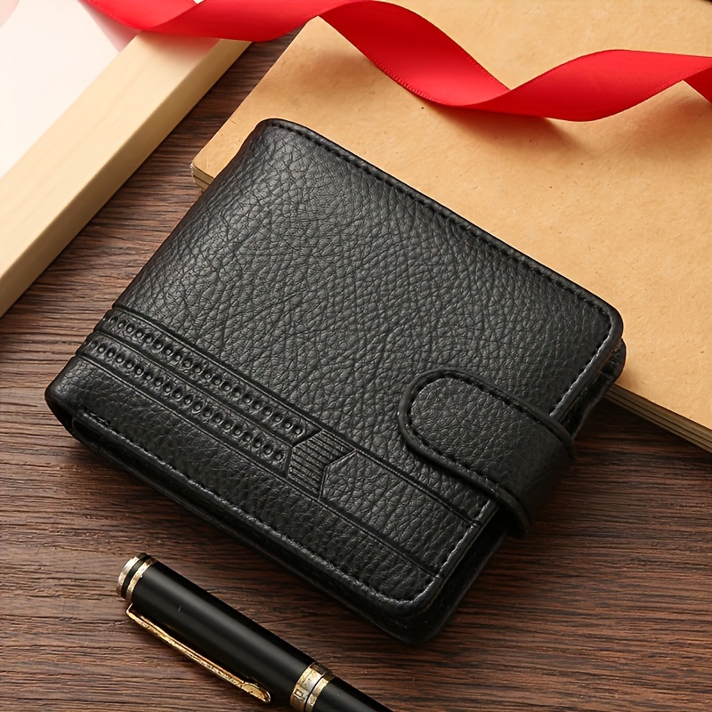 TEMU 1pc Casual Business Retro Men's Wallet, Pu Leather Short Buckle Money Clip, New Fashion Portable, Large Capacity Purse With Zipper For Men