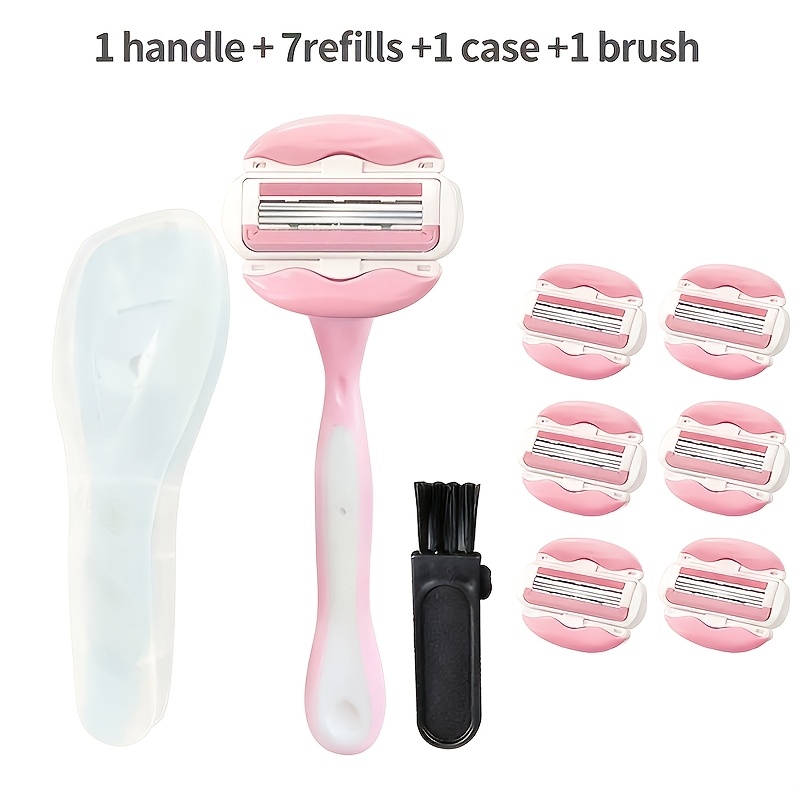 Image of Women's Razor 1 Handle + 4/7 Refills Manual Shaver With 3 Stainless Steel And Replaceable Head Dual Layer Design With Double-layer Thickened Lubricating & Essential Holiday Gifts For Women