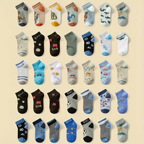 12 pairs of boys short socks featuring cartoon patterns of dinosaurs cars and footballs soft comfortable breathable and stylish styles childrens socks
