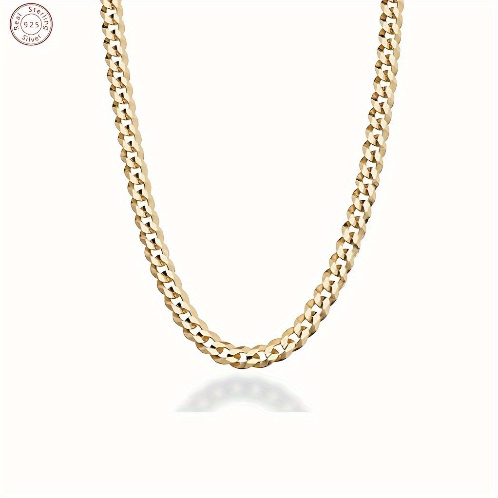 

1pc 5mm Diamond-cut Cuban Link Chain Necklace, Plated 925 Sterling Silver Ring, With Elegant Gift Box