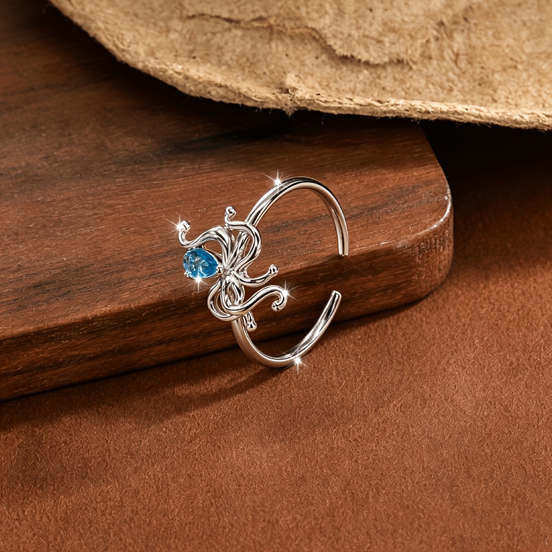 Women's Octopus Open Adjustable Ring with Synthetic Cubic Zirconia