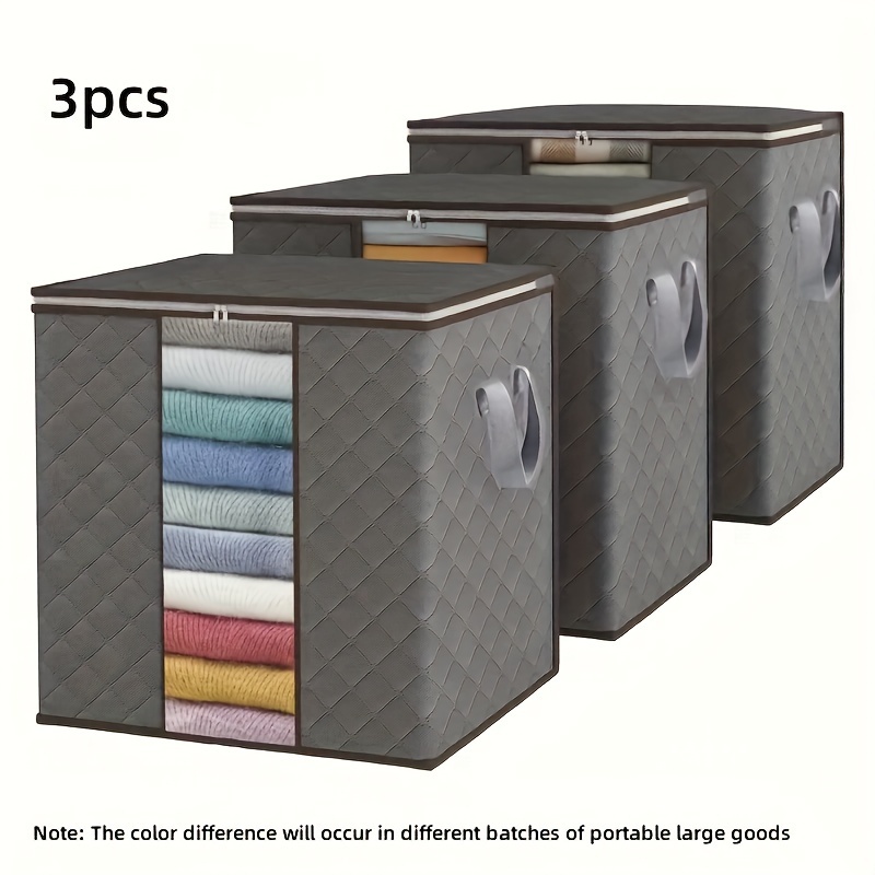 

3pcs Large Capacity Foldable Storage Bins With Handles - , No-scent Fabric Organizers For Bedroom, Closet, Dorms - Salons & Spas, Christmas Present