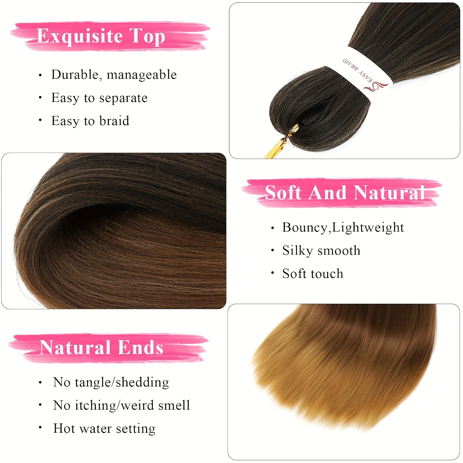 braiding hair pre stretched 26 30 inch 8 packs ombre professional soft   texture   free hot water setting extensions for braids professional soft   texture color 1b 30 27 details 0