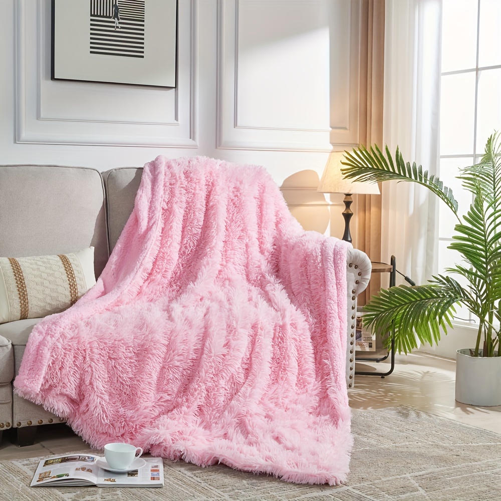 1pc, Faux Fur Pink Throw Blanket – Fuzzy, Fluffy, And Shaggy Pink Blankets,  Soft And Thick Sherpa, Cozy Warm Decorative Gift, Throw Blankets For Couch