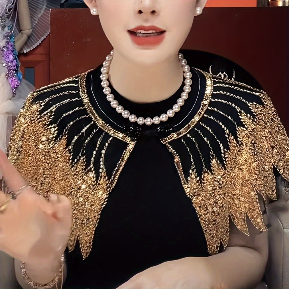 new shawl for women a versatile short cape with sequins a thin and shiny small jacket a european and american shiny small cape a thin and versatile small shoulder pad studded pearl dress shawl details 2