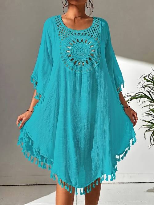 bohemian style casual cover up suitable for outdoor wear beach vacations lace detail with and small tassel