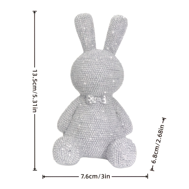 E-shop 1 Stück Fliege Perlen Hase Harz Statue, Silberne Perlen Hase Harz Deko für Zuhause - Stück, Ideal für Ostern, Valentinstag, Thanksgiving