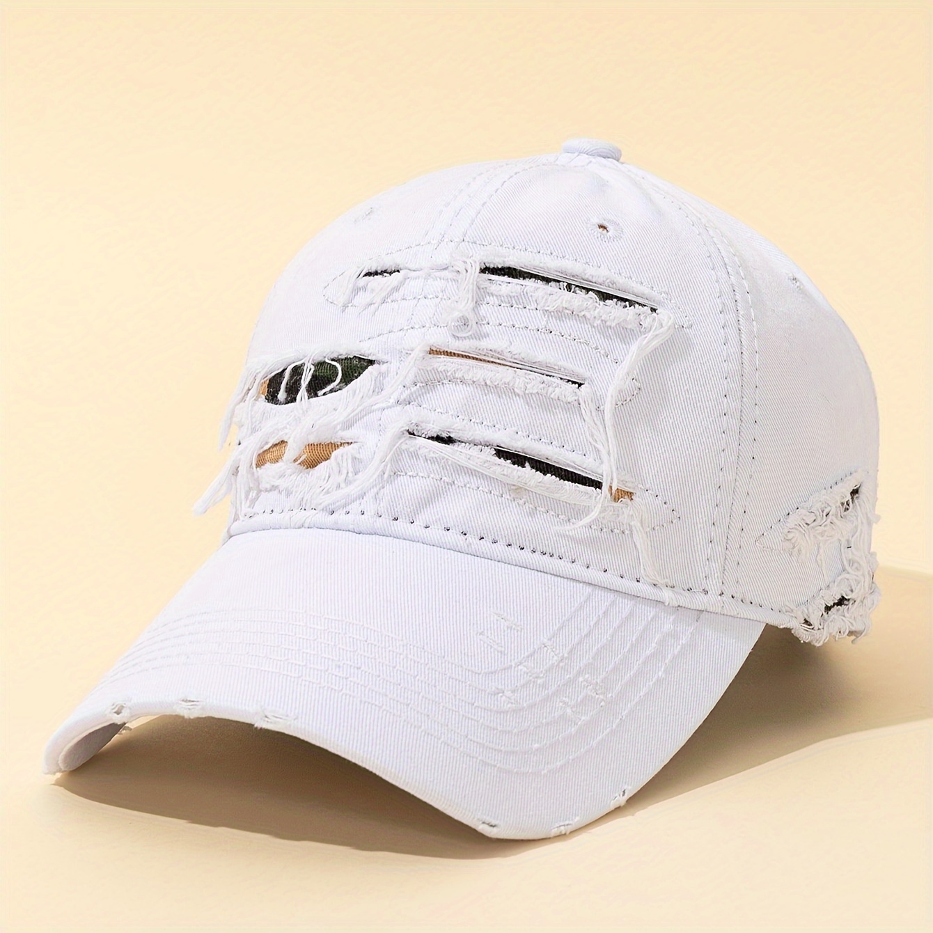 1pc Edge Special Wash, Back Text Embroidery Street Style Distressed Hole Fabric Design Baseball Cap, Adjustable Size Dad Hat, Solid Easy Versatile, Unisex, Suitable For Couples,