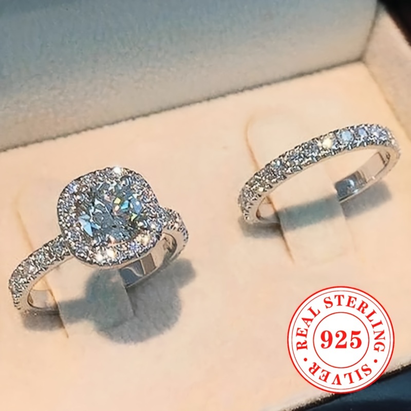 

Ensemble de 2 Bagues pour Femme 4.9g S925 Argent Pur Incrusté de Bague de Fiançailles et de Mariage Accessoire de Bijouterie