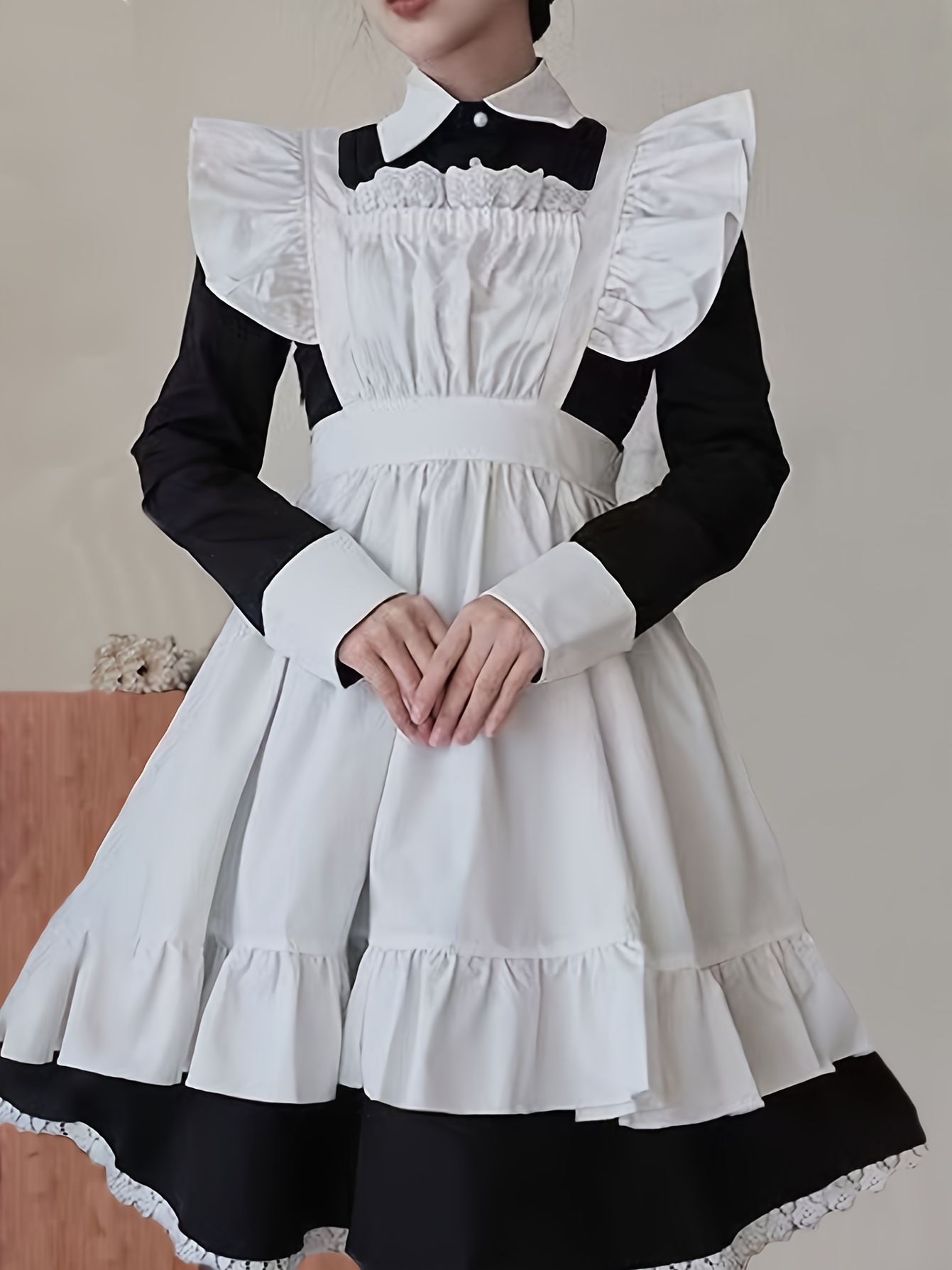 knee length dresses for ladies Black/Red Maid Long Sleeves Ruffle Bowknot Gothic Lolita Dress Full S –  LolitaInside main image 1