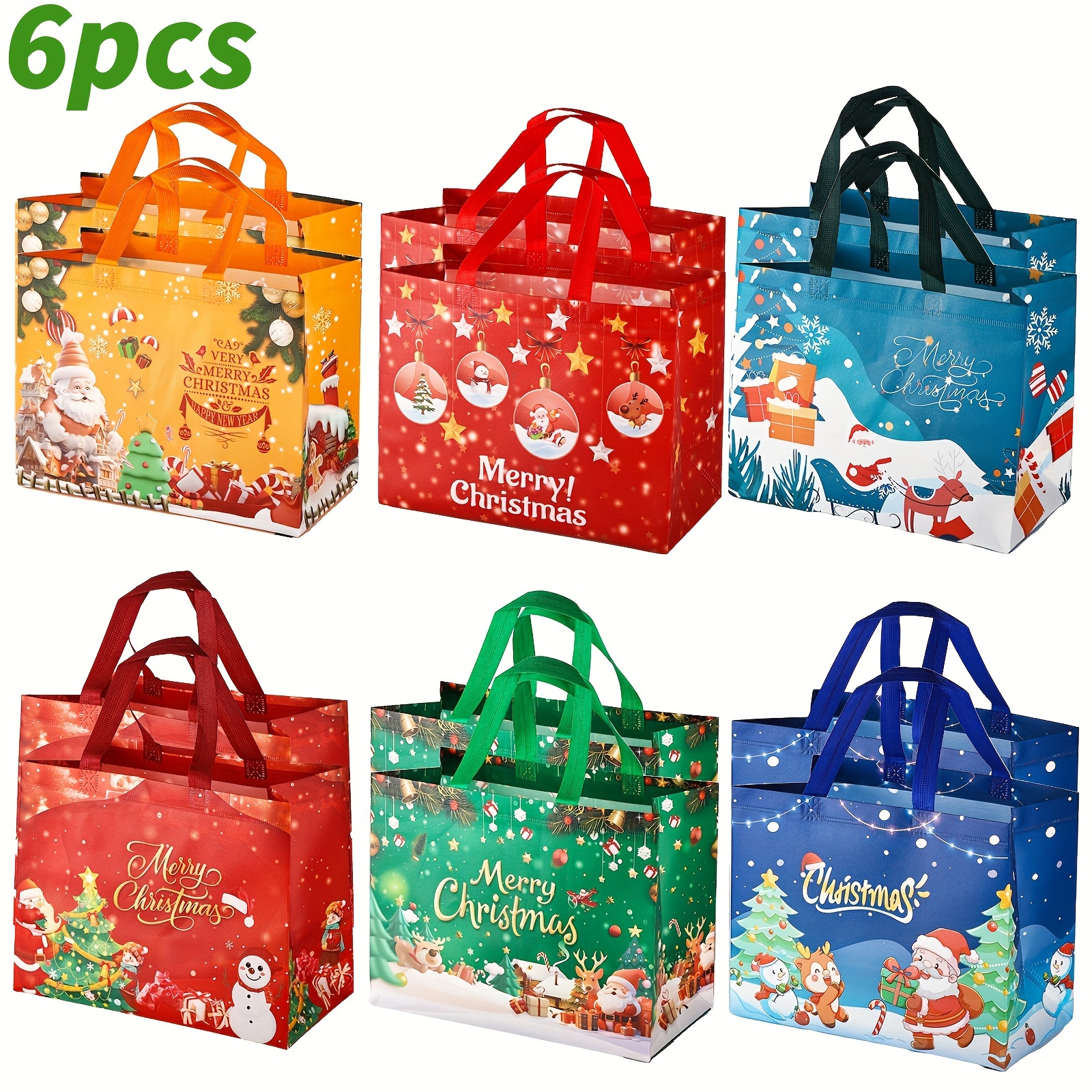 Image of Gift For Her/him 6/12pcs Christmas Gift Bags With Handles, Christmas Tote Bags, Christmas Treat Bags, Multifunctional Non-woven Christmas Bags For Gifts Wrapping Shopping