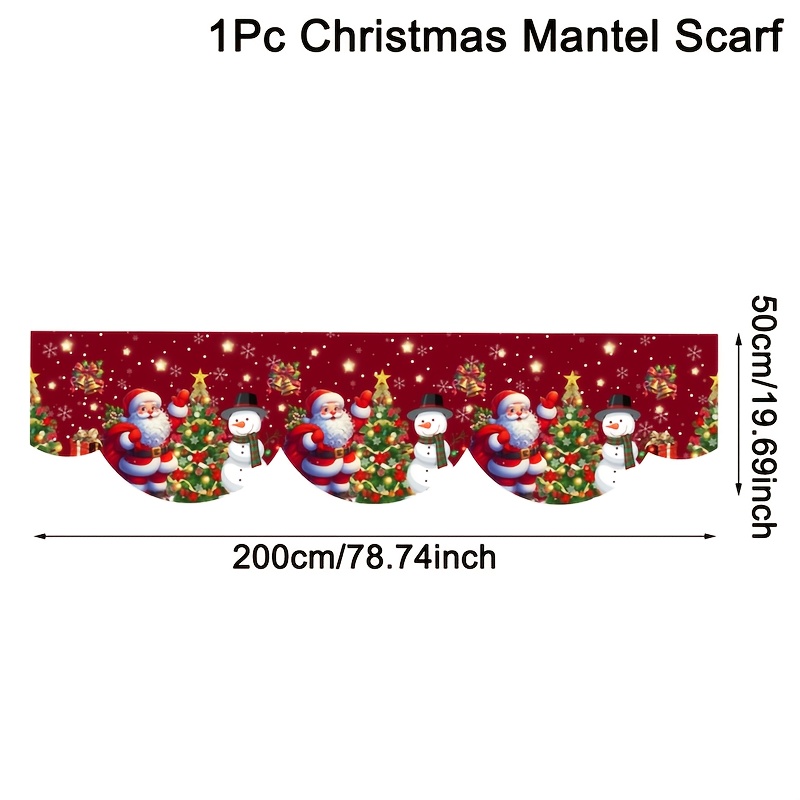 Image of 1pc Christmas Mantle Cover And Table Runner - 200x50cm Santa Claus Snowman Xmas Merry Christmas Fireplace Decorations, Xmas Polyester Mantel Scarf Runner Decor - Room Decorations Indoor
