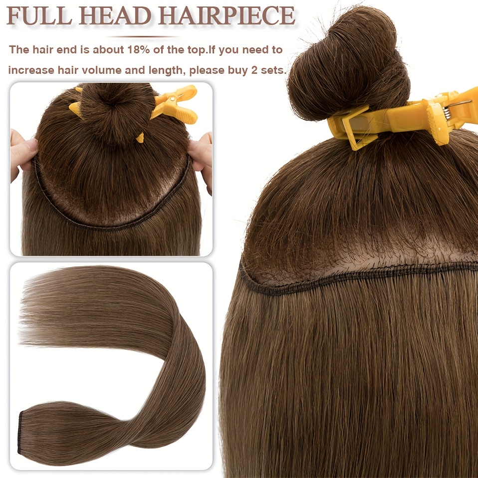 1pc 5 clip in elegant straight v shape hair extension real human hair accessories for women and girls 16 22inch   look with decorative clips increase hair volume halloween christmas festival   diverse hairstyles   details 0