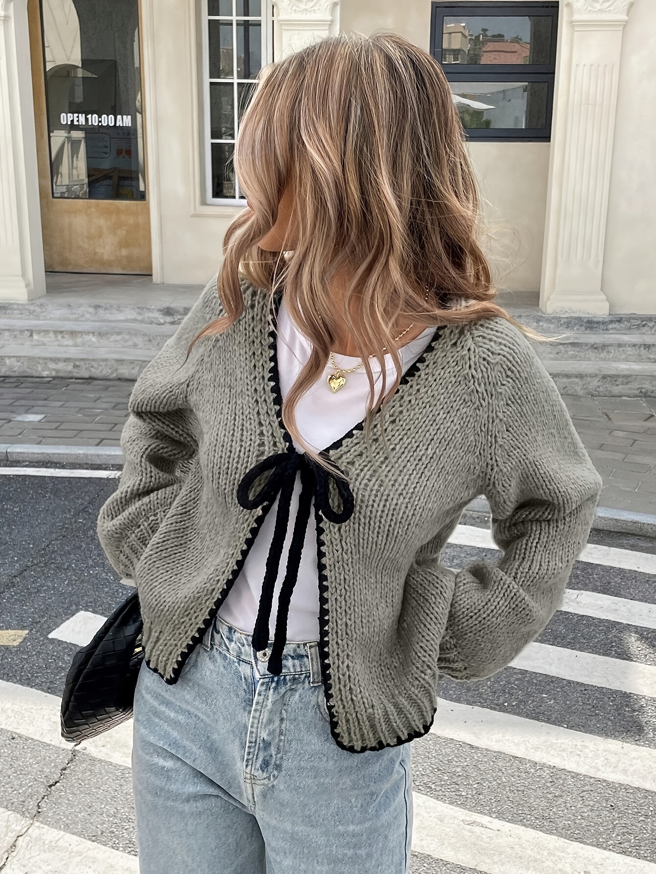 Women'S Knitted Cardigan with Tie Belt