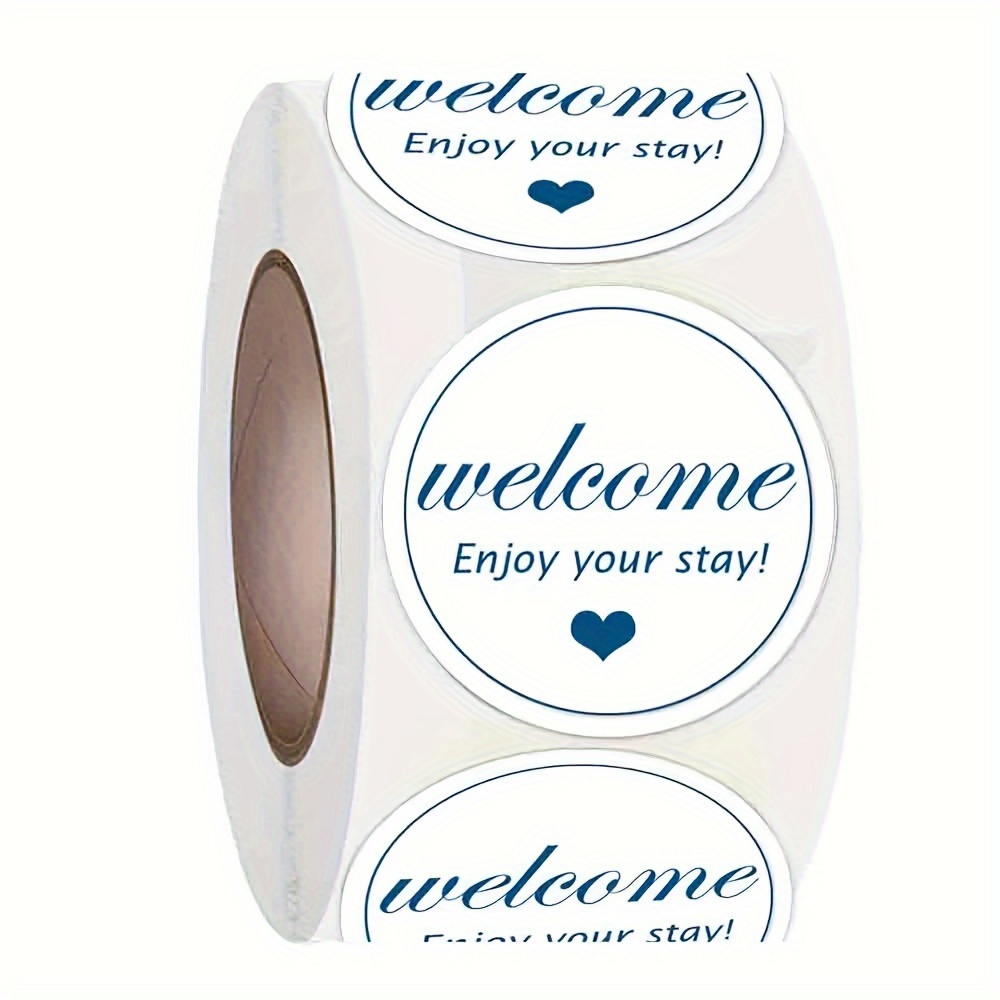 Image of 500pcs 2" Welcome Stickers For Hotels & Motels - Enjoy Key Tag Labels, English Text, Supplies
