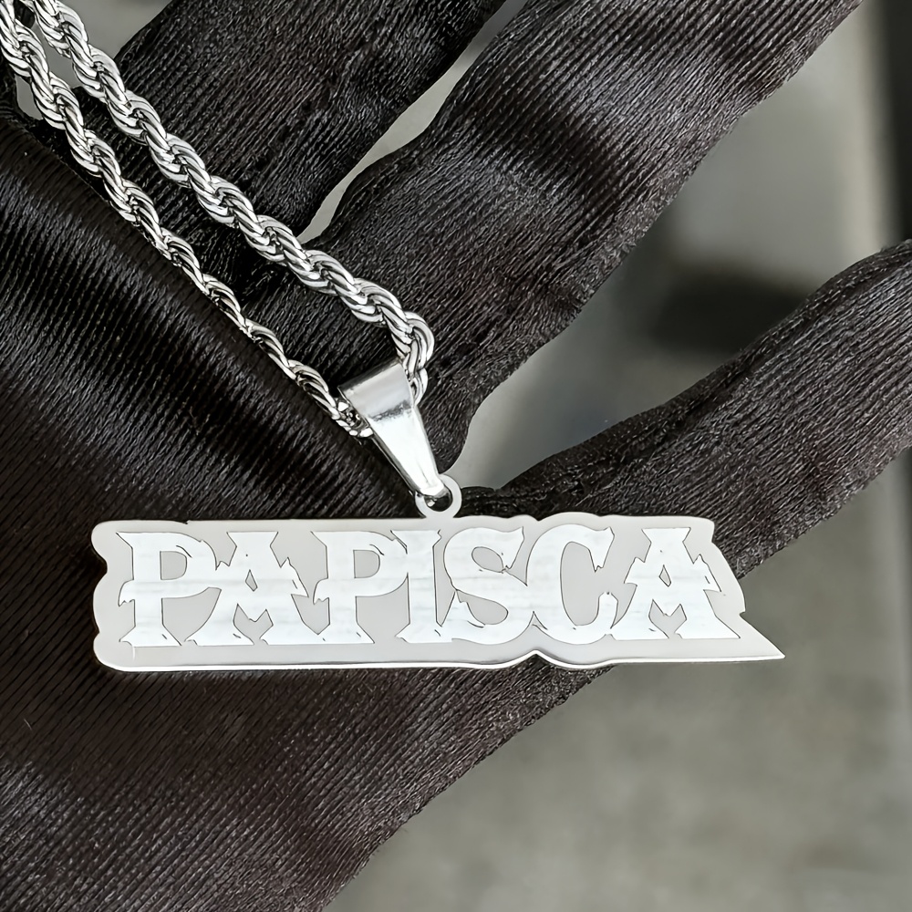 TEMU Custom Name Necklace, Personalized Engraved Name Necklace, Stainless Steel Removable Pendant, Necklace, Men's And Women's Popular Rock Necklace,
